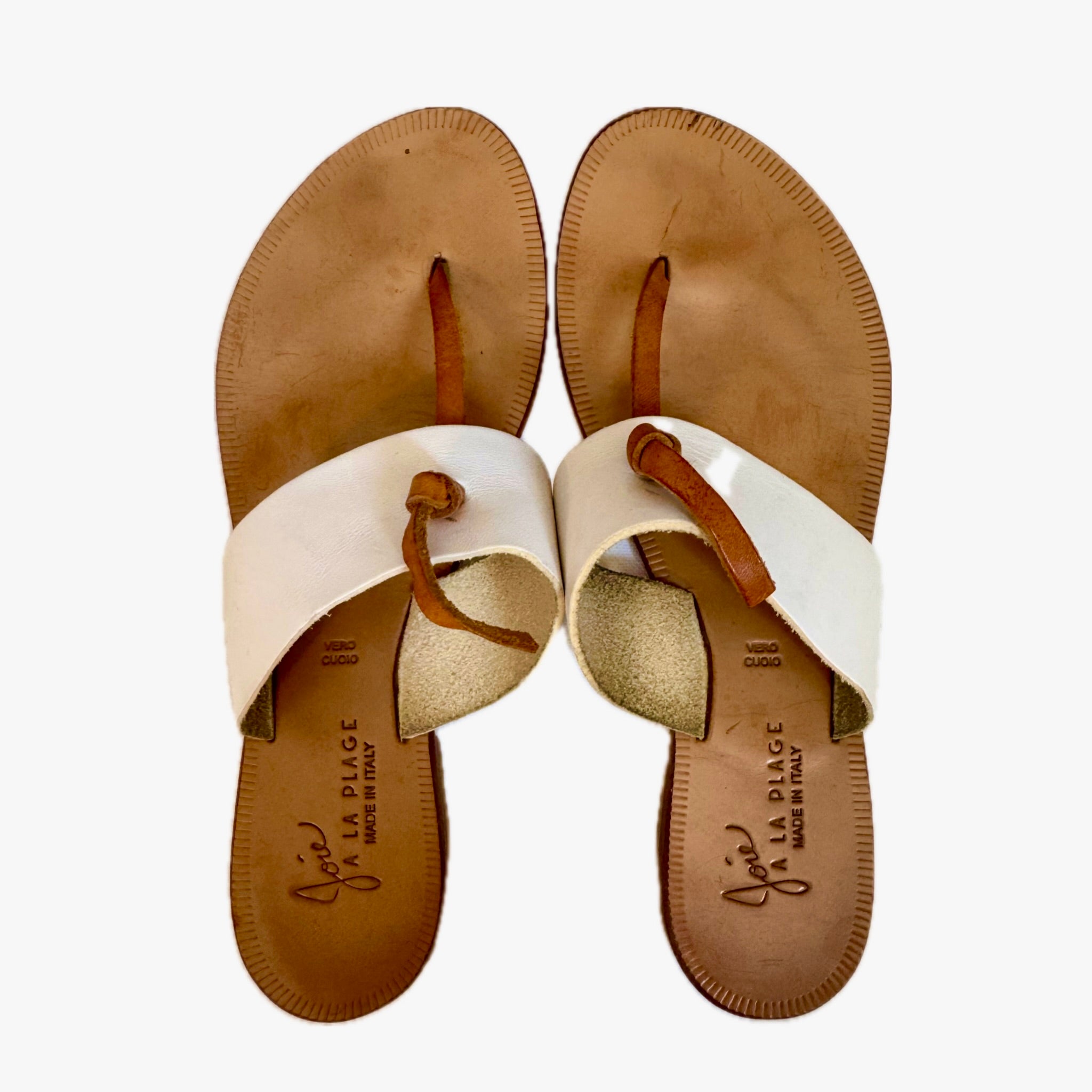 LEATHER BEACH SANDALS - BROWN / WHITE