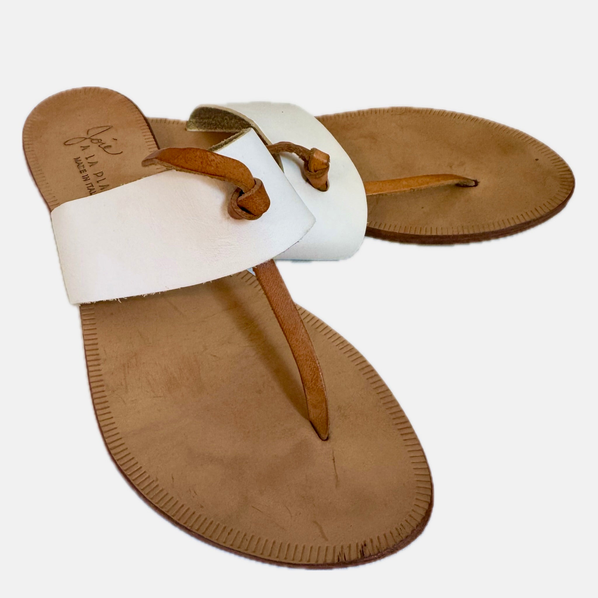 LEATHER BEACH SANDALS - BROWN / WHITE