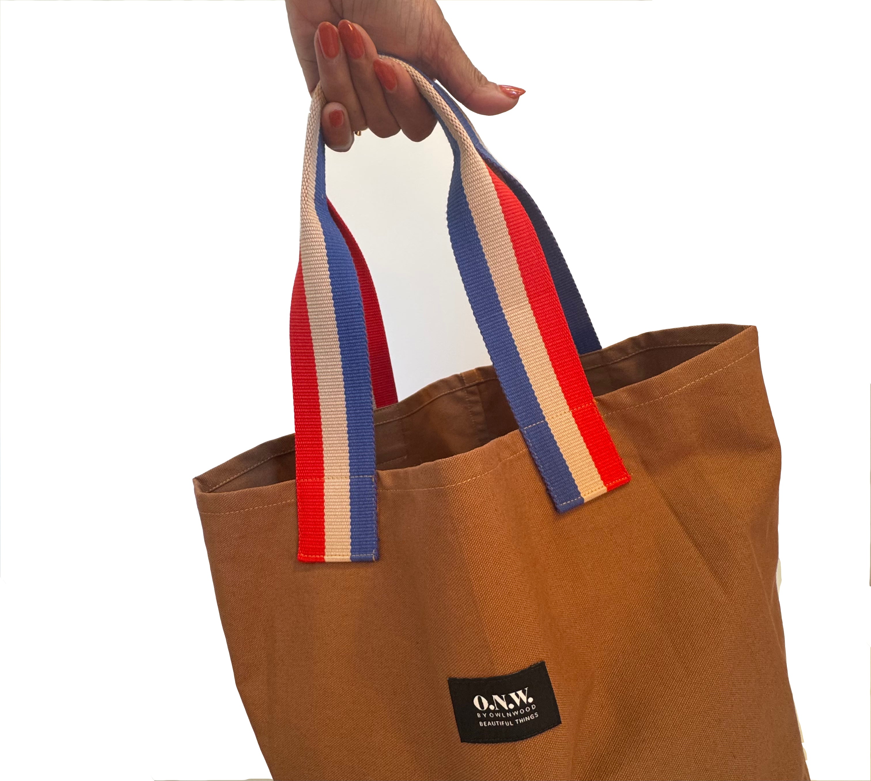 O.N.W. CHARMANT MARKET TOTE BAG - RED/BLUE STRIPED HANDLE