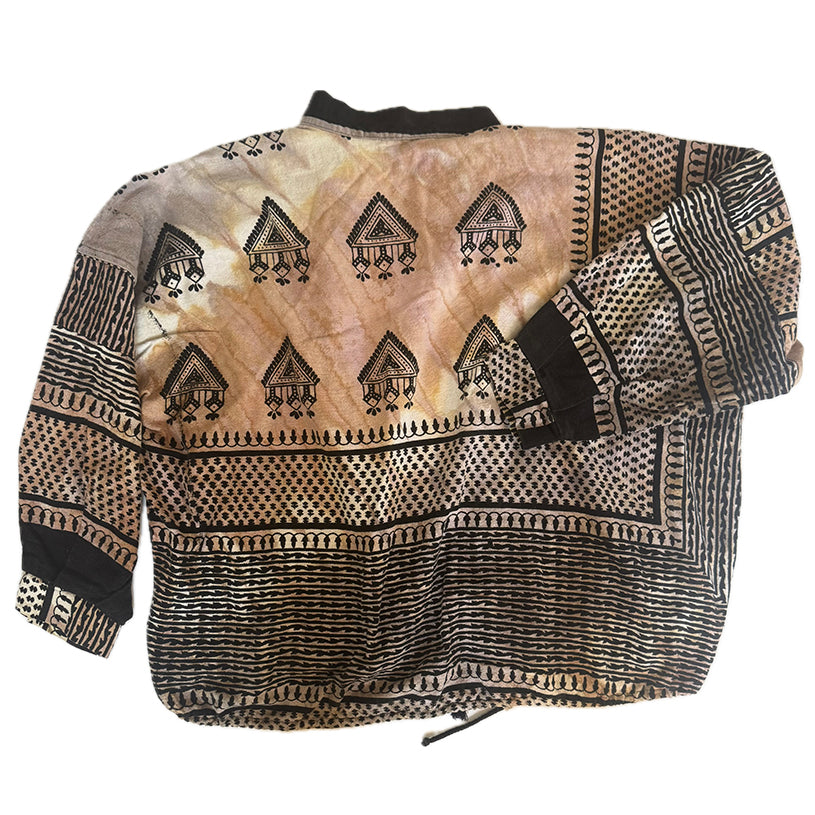 HAND PRINTED LOOSE JACKET - SOFT NATURAL BROWN AND TAN