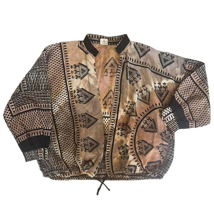 HAND PRINTED LOOSE JACKET - SOFT NATURAL BROWN AND TAN