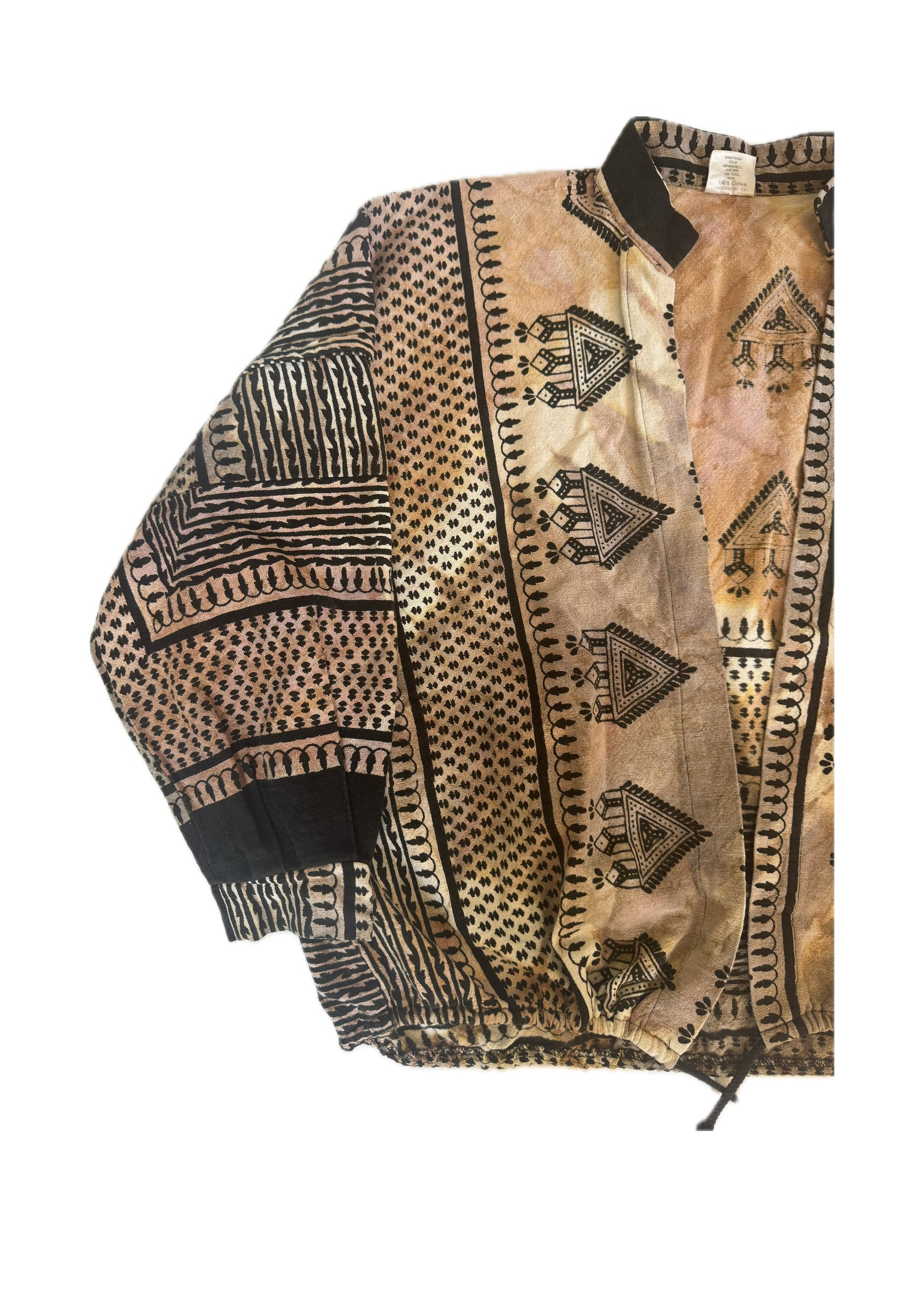 HAND PRINTED LOOSE JACKET - SOFT NATURAL BROWN AND TAN