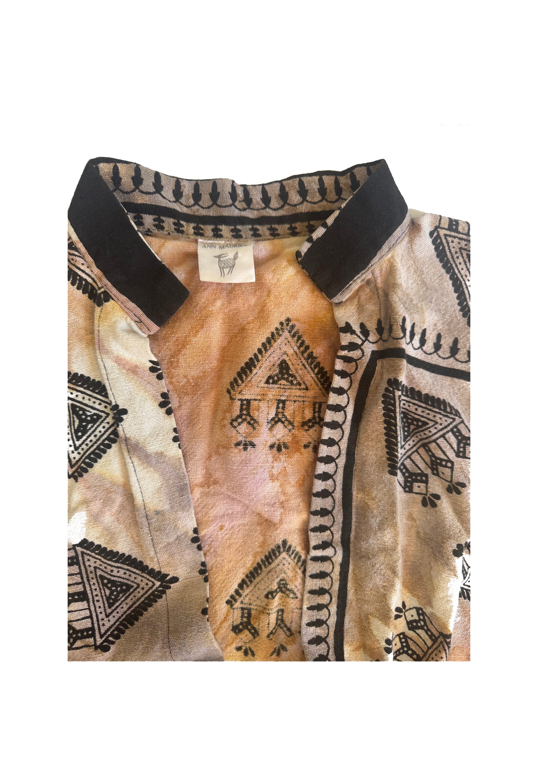 HAND PRINTED LOOSE JACKET - SOFT NATURAL BROWN AND TAN