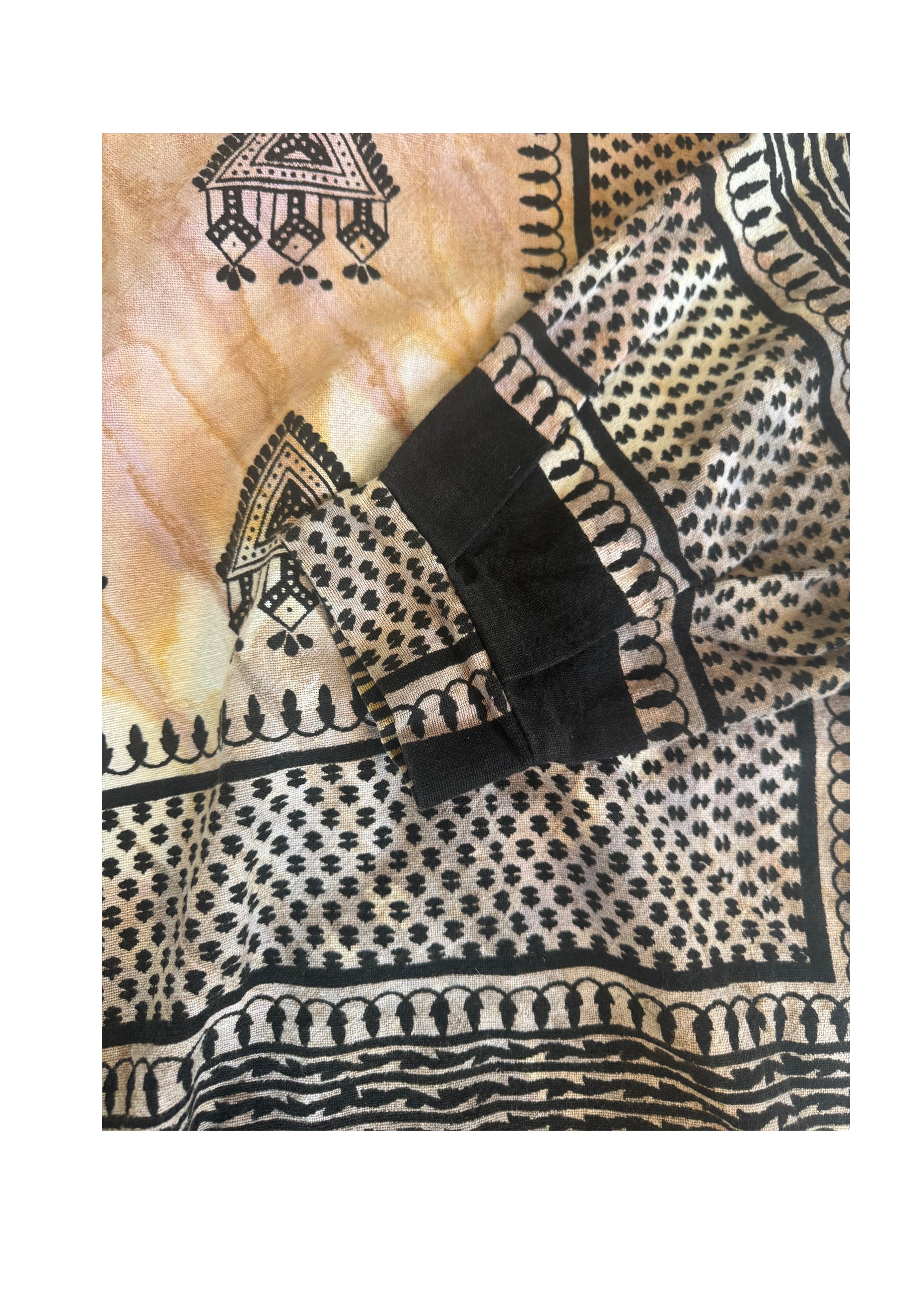 HAND PRINTED LOOSE JACKET - SOFT NATURAL BROWN AND TAN
