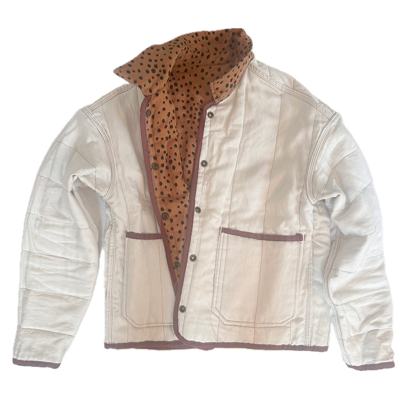 QUILTED LEOPARD JACKET - FULLY REVERSIBLE TO NATURAL CREAM