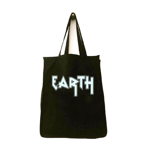 Extra large black tote bag with Earth graphic