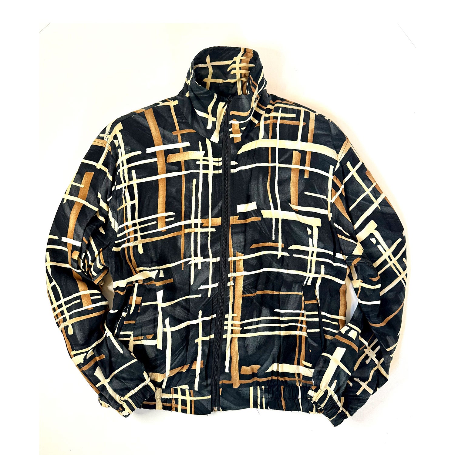 O.N.W. VINTAGE SILK MULTI-SQUARE BOMBER JACKET