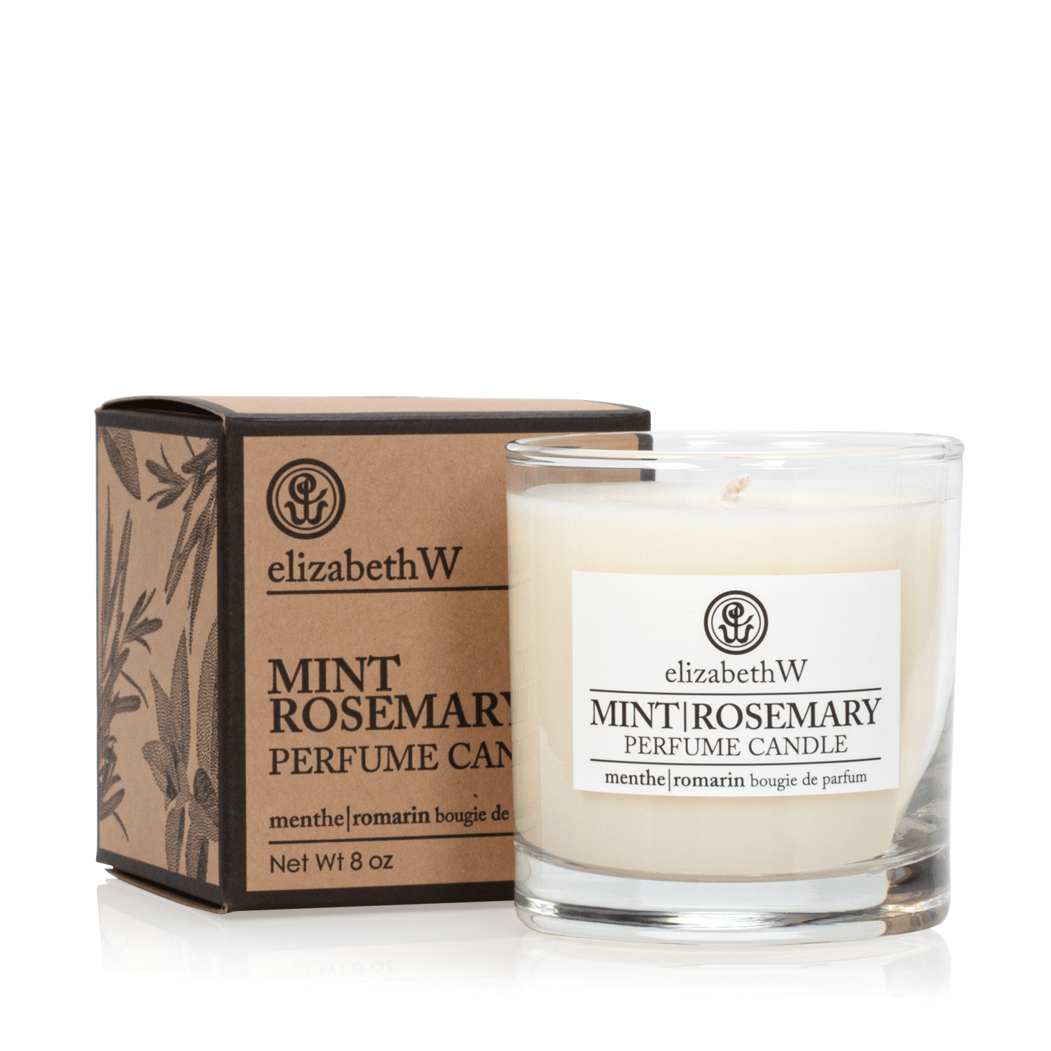 ELIZABETH W GLASS CANDLE MINT-ROSEMARY